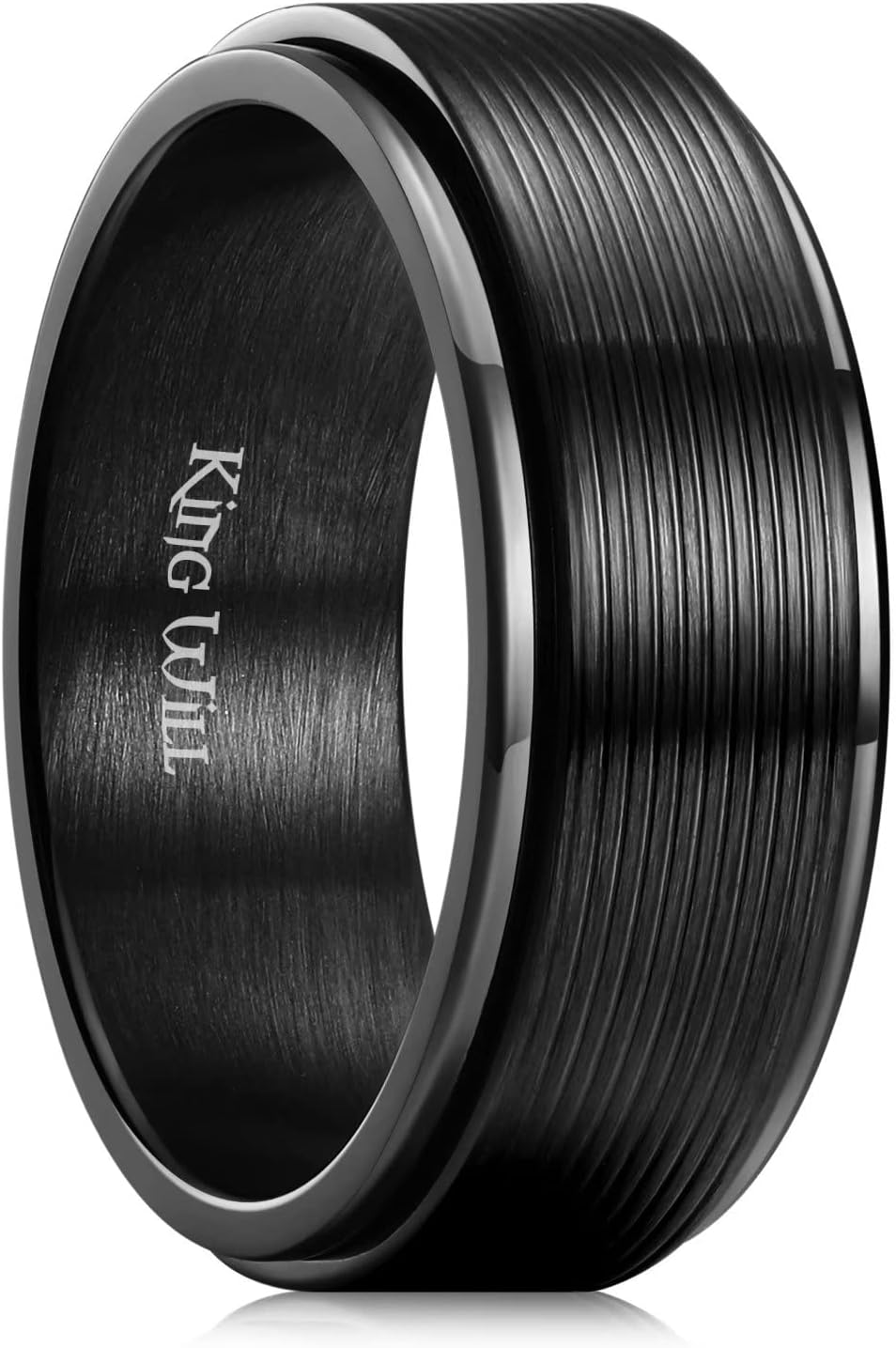 King Will Black Silver Gold Mens Spinner Anxiety Fidget Ring 8mm Stainless Steel Wire Mesh Chain Woven Mesh/Tire Stripe/Groove Ring for Stress Relieving