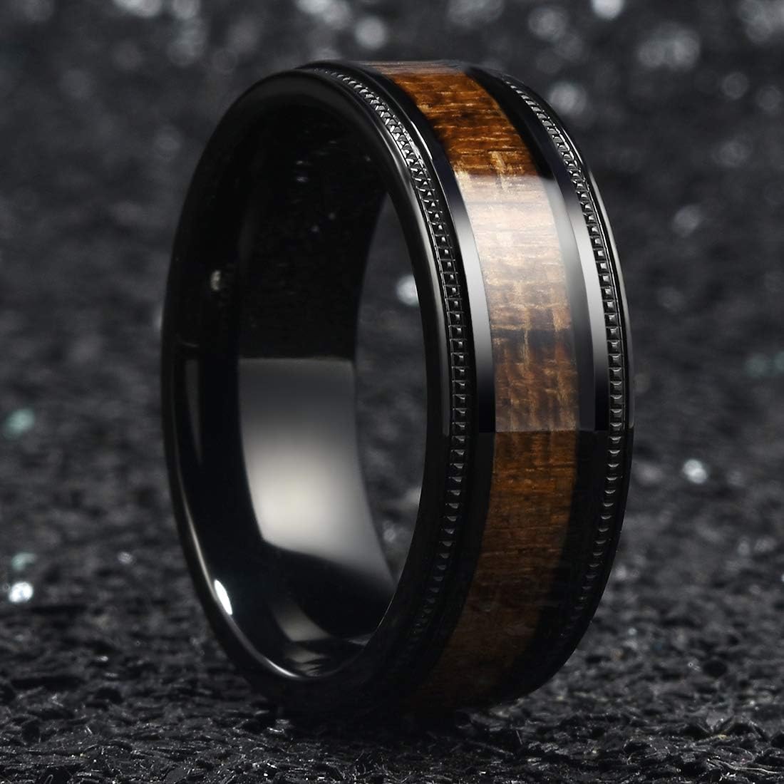 King Will NATURE 7mm 8mm Titanium Ring Black/Silver/Green with Wood Inlay Wedding Band Ring for Men Real Comfort Fit