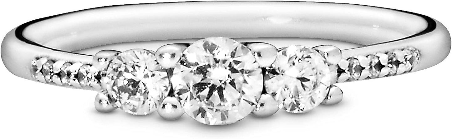 Pandora Jewelry Clear Three-Stone Cubic Zirconia Ring in Sterling Silver, Size 7, No Box