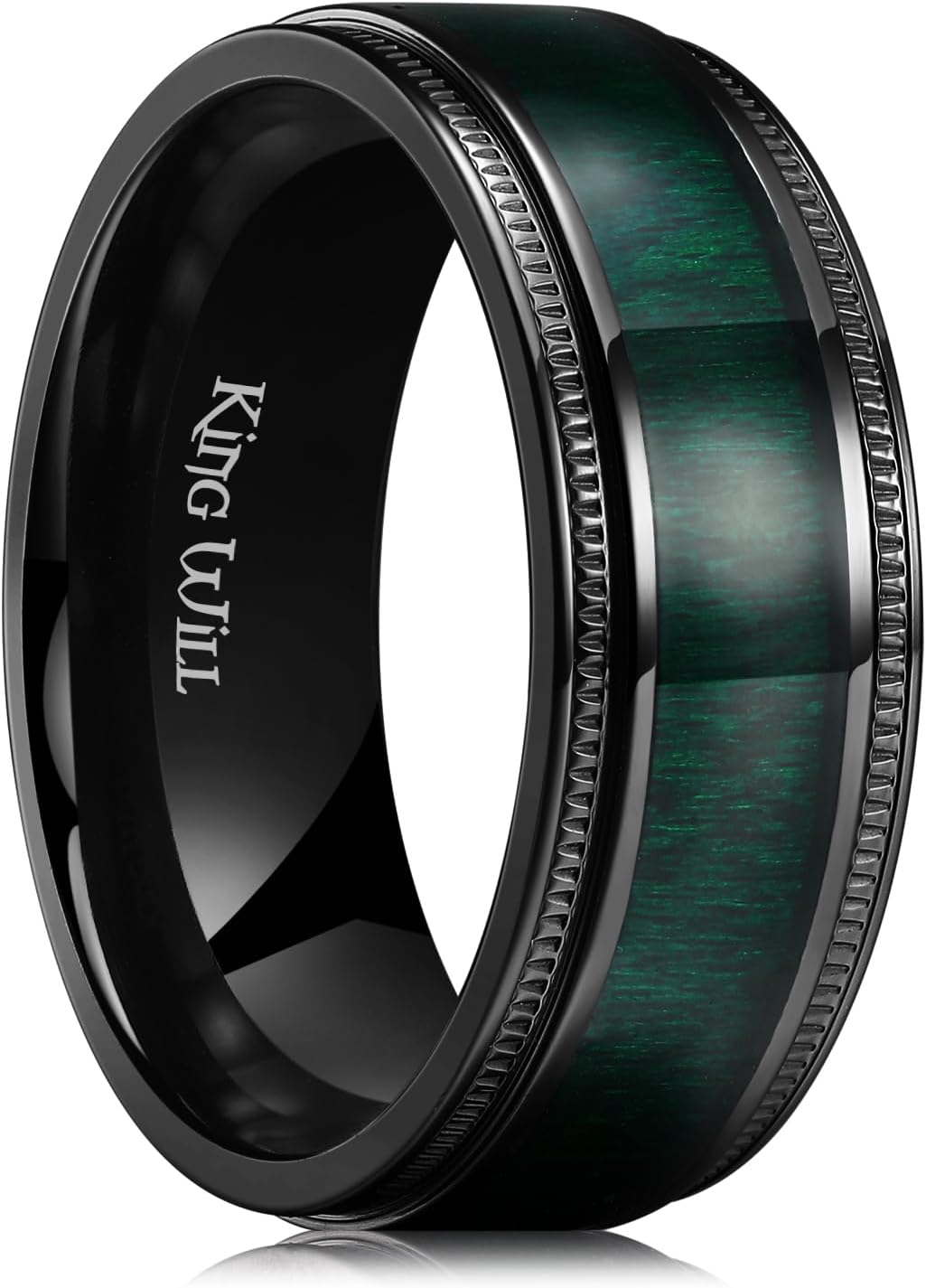 King Will NATURE 7mm 8mm Titanium Ring Black/Silver/Green with Wood Inlay Wedding Band Ring for Men Real Comfort Fit