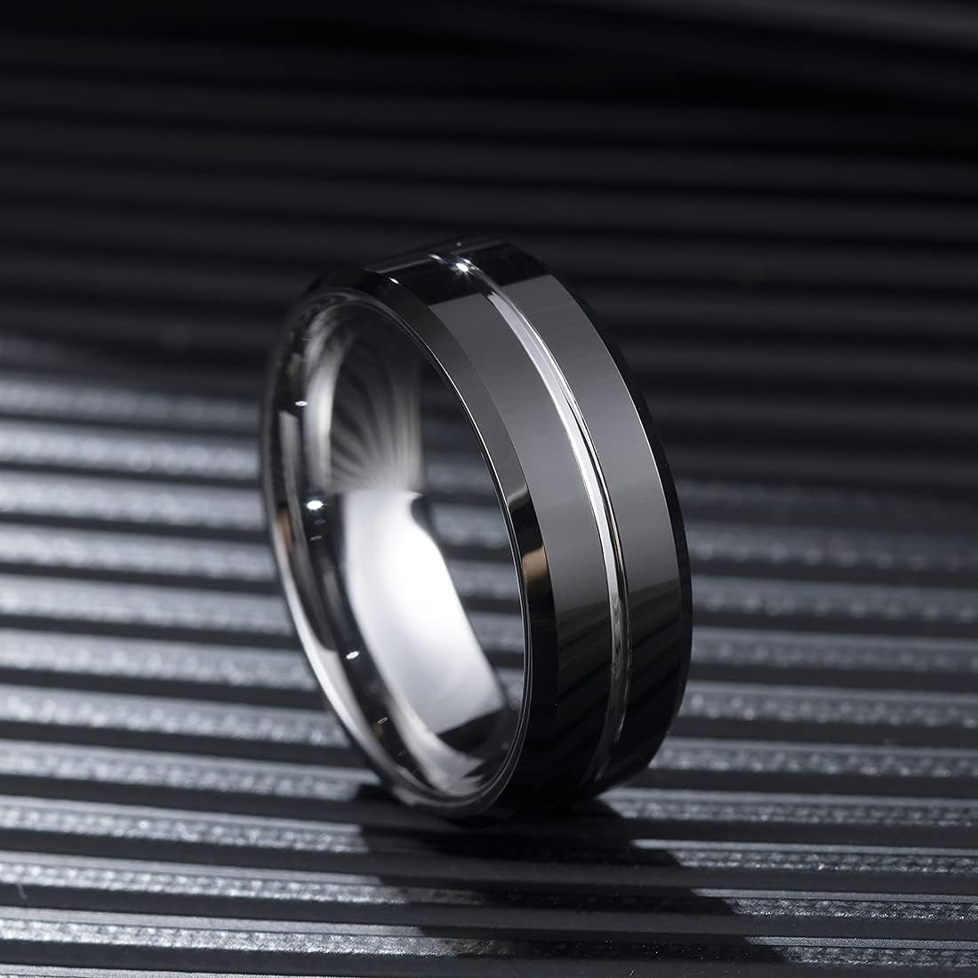 King Will Classic Tungsten Carbide Wedding Band Ring for Men - Available in Black, Silver, Gold, Blue, Brown, Red, and Purple Grooved Center Comfort Fit Suitable For Every Day Wear