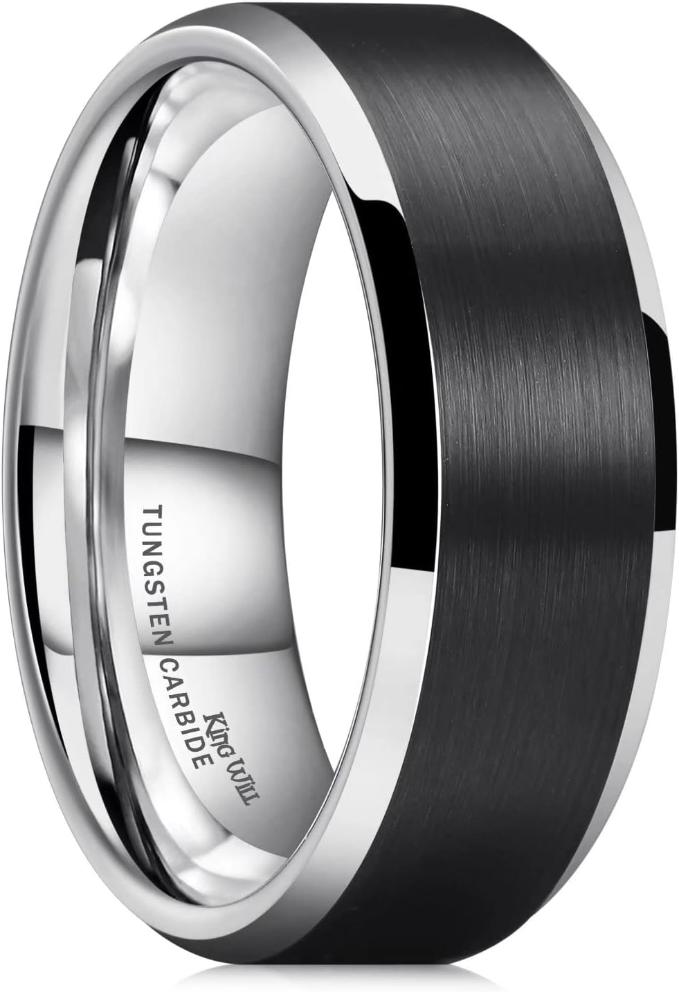 King Will Basic Unisex Silver/Black/Blue/Rose Gold/Gold/Purple Tungsten Carbide Matte Polished Finish Wedding Beveled Edge Engagement Band Ring for Men Women