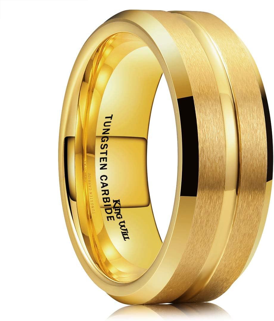 King Will Classic Tungsten Carbide Wedding Band Ring for Men - Available in Black, Silver, Gold, Blue, Brown, Red, and Purple Grooved Center Comfort Fit Suitable For Every Day Wear