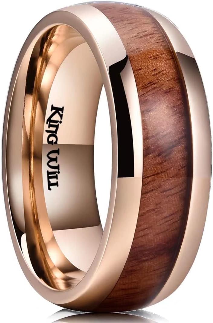 King Will NATURE 7mm 8mm Titanium Ring Black/Silver/Green with Wood Inlay Wedding Band Ring for Men Real Comfort Fit