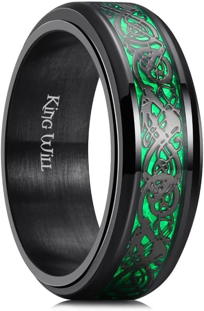 King Will Stainless Steel Anxiety Ring for Women Men Fidget Spinner Ring For Women Sand Blasted Finished Rose Gold/Rainbow/Gold Plated 8mm Width