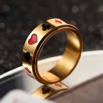 King Will 6mm 7mm 8mm Silver Black Stainless Steel Ring Spinner Ring Anxiety Relief Wedding Ring For Men Women Forest Elk Deer Family/Moon Star/Skull Head/Evil Eye/Poker Pattern