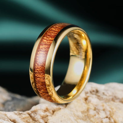 King Will Nature Koa Wood Inlay Tungsten Carbide Wedding Ring 8mm Rose Gold/Blue/Black/Silver High Polished Comfort Fit
