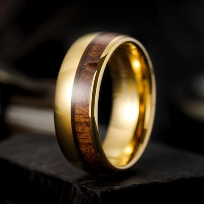 King Will Nature Koa Wood Inlay Tungsten Carbide Wedding Ring 8mm Rose Gold/Blue/Black/Silver High Polished Comfort Fit