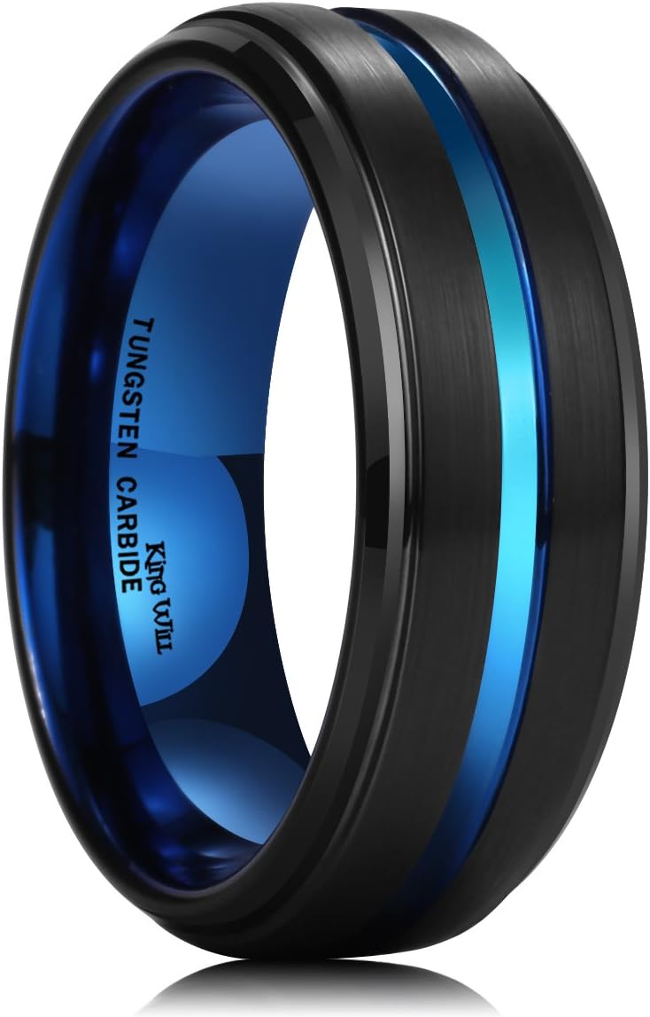 King Will Classic Tungsten Carbide Wedding Band Ring for Men - Available in Black, Silver, Gold, Blue, Brown, Red, and Purple Grooved Center Comfort Fit Suitable For Every Day Wear