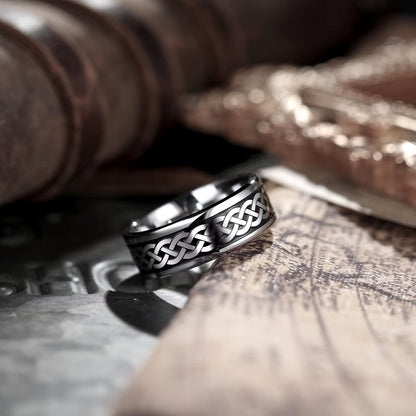 King Will Stainless Steel Wedding Band for Men - 8mm Black Silver Plated High Polished Inlay Celtic knot Ring for Everyday Wear Comfort Fit