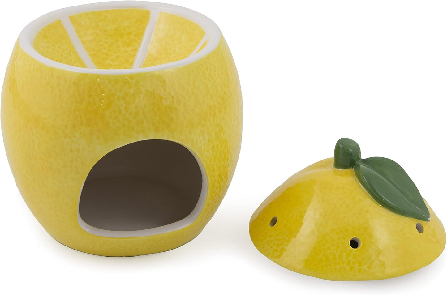 Boston International Wax Melt Warmer Ceramic Tealight Tart Burner, 5" Tall, Lemon