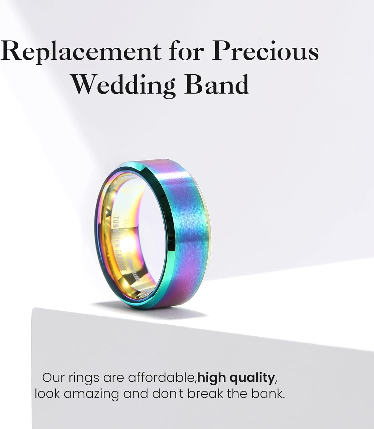 King Will Basic Unisex Silver/Black/Blue/Rose Gold/Gold/Purple Tungsten Carbide Matte Polished Finish Wedding Beveled Edge Engagement Band Ring for Men Women