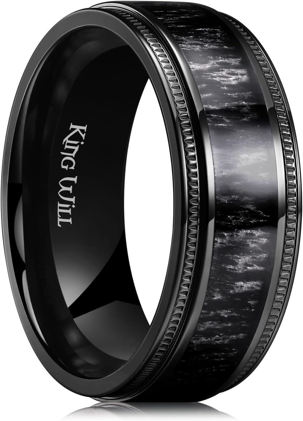 King Will NATURE 7mm 8mm Titanium Ring Black/Silver/Green with Wood Inlay Wedding Band Ring for Men Real Comfort Fit