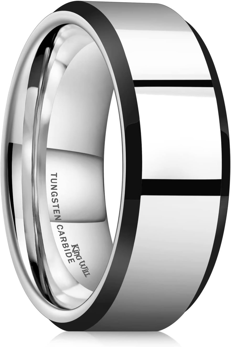 King Will Basic Unisex Silver/Black/Blue/Rose Gold/Gold/Purple Tungsten Carbide Matte Polished Finish Wedding Beveled Edge Engagement Band Ring for Men Women