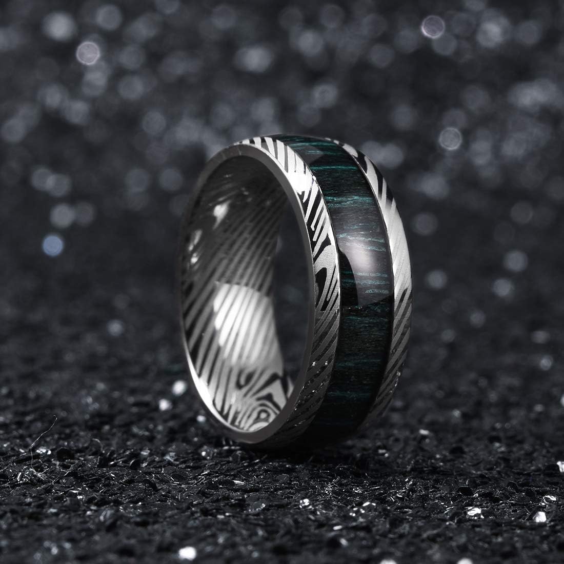 King Will NATURE 7mm 8mm Titanium Ring Black/Silver/Green with Wood Inlay Wedding Band Ring for Men Real Comfort Fit