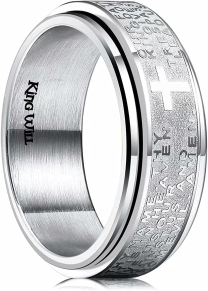 King Will 8mm Black/Gold/Silver Stainless Steel Ring Lord's Prayer Rotatable Ring Men Wedding Band Rings Comfort Fit