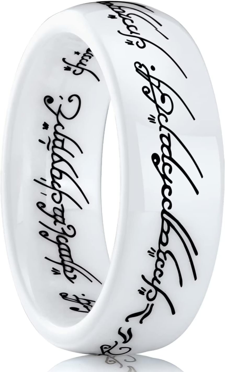 King Will 6mm 7mm White Lord Rings Ceramic Ring One Ring of The Rings Wedding Band for Men Women Comfort Fit High Polished