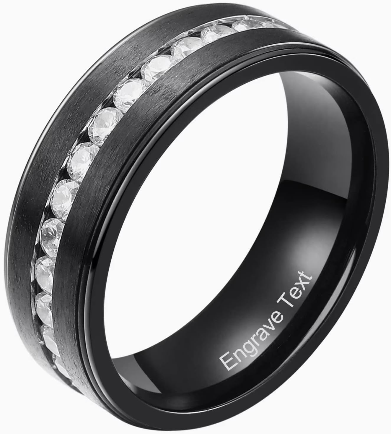 King Will GEM Custom Engraving Mens 8mm Tungsten Carbide Ring Cubic Zircon Stones Engagement Wedding Promise Band for Women Men Personalized