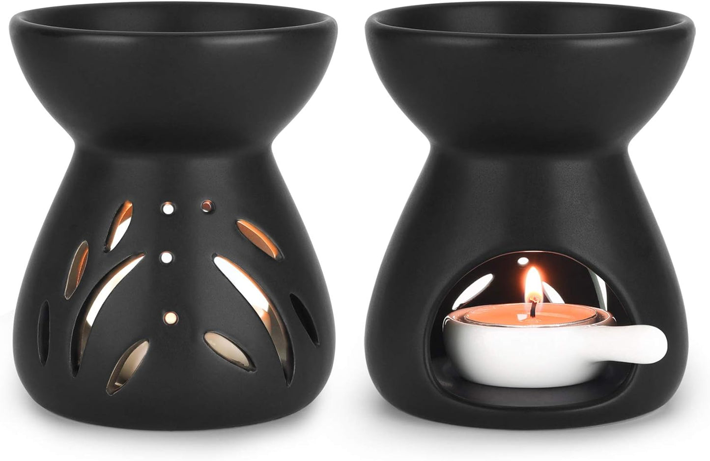 ComSaf Essential Oil Burner Wax Melt Burner Set of 2, Aromatherapy Aroma Burner Ceramic Oil Diffuser Candle Tealight Holder Home Bedroom Decor Christmas Housewarming Gift, Black