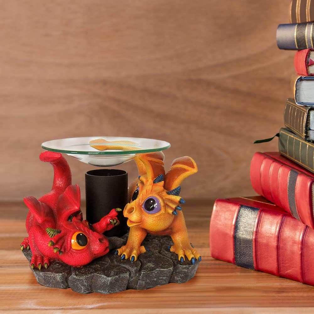 World of Wonders Mini Dragon Figurines Decorative Electric Wax Warmer Lamp | Dragon Oil Warmer Home Scent Machine | Desk Sculpture and Bookshelf Decor - 7.5"