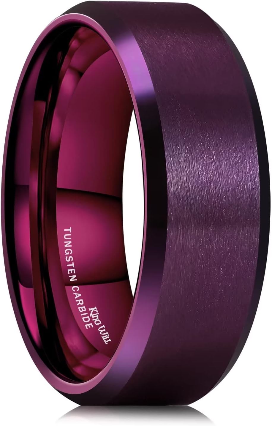 King Will Basic Unisex Silver/Black/Blue/Rose Gold/Gold/Purple Tungsten Carbide Matte Polished Finish Wedding Beveled Edge Engagement Band Ring for Men Women