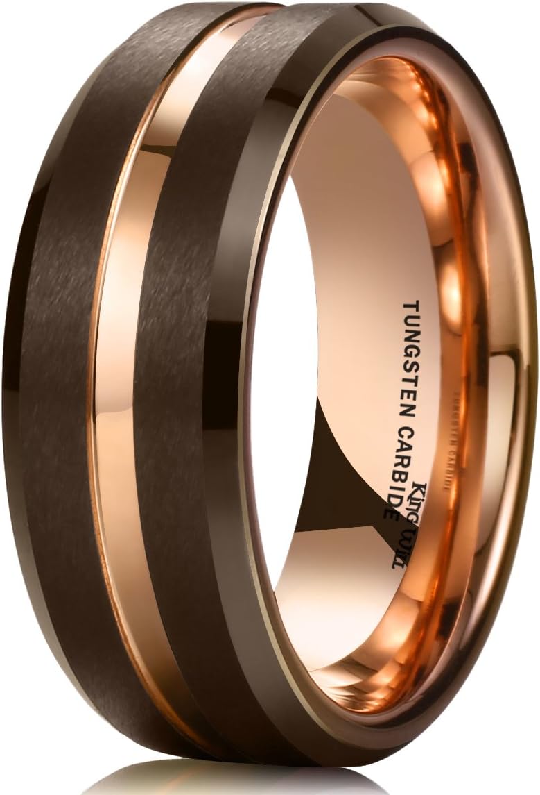 King Will Classic Tungsten Carbide Wedding Band Ring for Men - Available in Black, Silver, Gold, Blue, Brown, Red, and Purple Grooved Center Comfort Fit Suitable For Every Day Wear