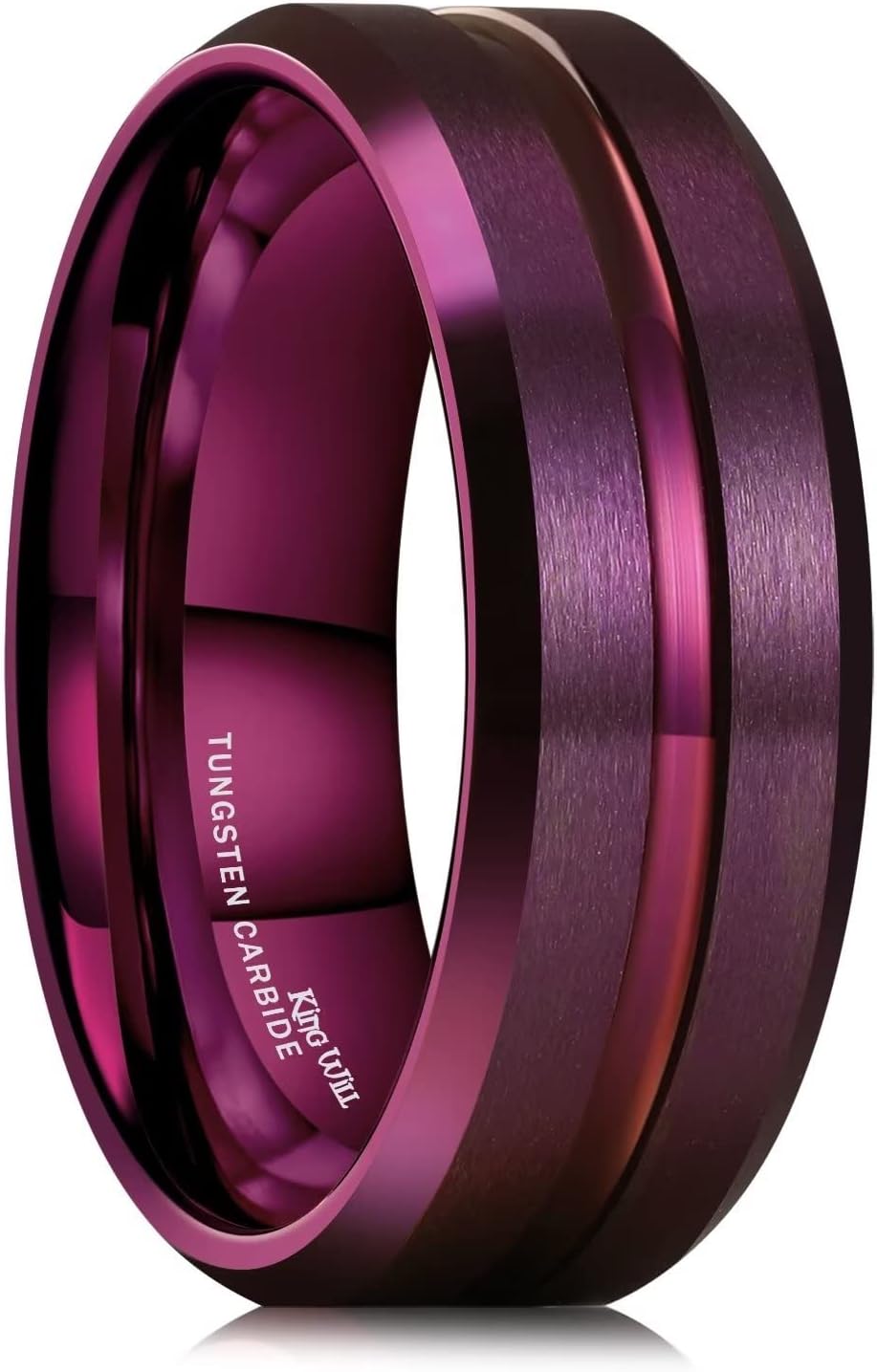 King Will Classic Tungsten Carbide Wedding Band Ring for Men - Available in Black, Silver, Gold, Blue, Brown, Red, and Purple Grooved Center Comfort Fit Suitable For Every Day Wear