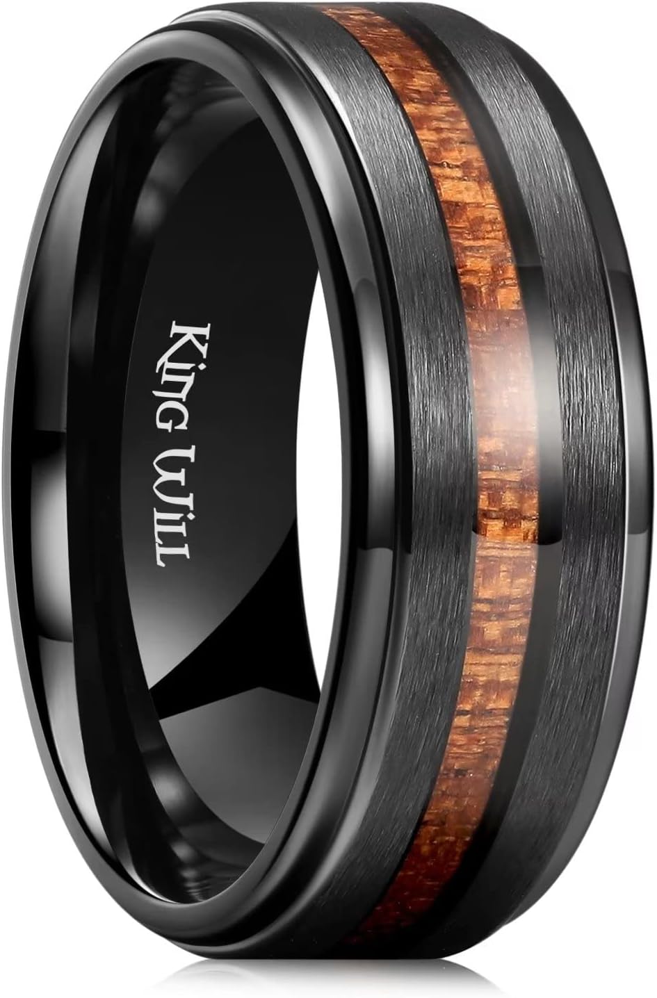 King Will NATURE 7mm 8mm Titanium Ring Black/Silver/Green with Wood Inlay Wedding Band Ring for Men Real Comfort Fit