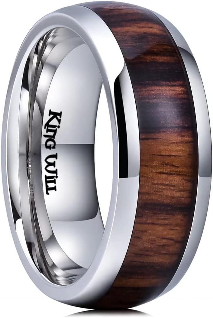 King Will NATURE 7mm 8mm Titanium Ring Black/Silver/Green with Wood Inlay Wedding Band Ring for Men Real Comfort Fit