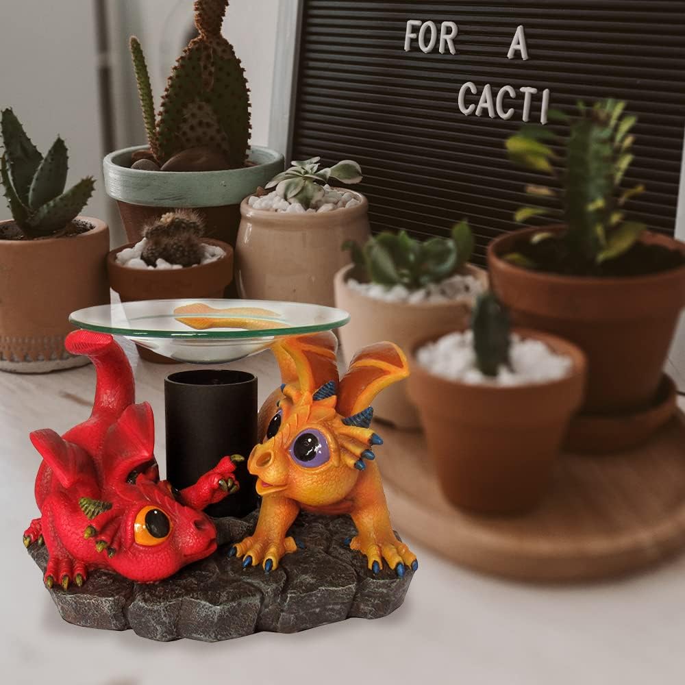 World of Wonders Mini Dragon Figurines Decorative Electric Wax Warmer Lamp | Dragon Oil Warmer Home Scent Machine | Desk Sculpture and Bookshelf Decor - 7.5"