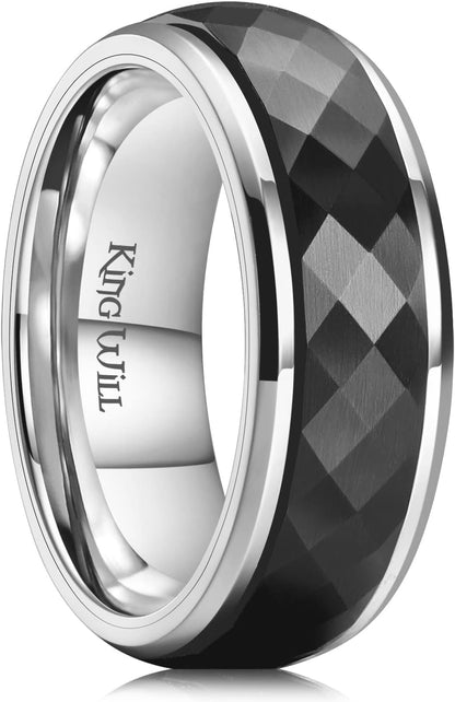 King Will 8mm Black/Silver Spinner Stainless Steel Ring Fidget Ring Anxiety Ring for Men Brushed Greek Key/Viking Pattern/Roman Numerals/Hammered Relieving Stress Ring