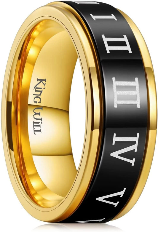 King Will 6mm 7mm 8mm Silver Black Stainless Steel Ring Spinner Ring Anxiety Relief Wedding Ring For Men Women Forest Elk Deer Family/Moon Star/Skull Head/Evil Eye/Poker Pattern