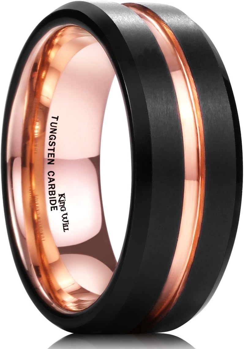 King Will Classic Tungsten Carbide Wedding Band Ring for Men - Available in Black, Silver, Gold, Blue, Brown, Red, and Purple Grooved Center Comfort Fit Suitable For Every Day Wear