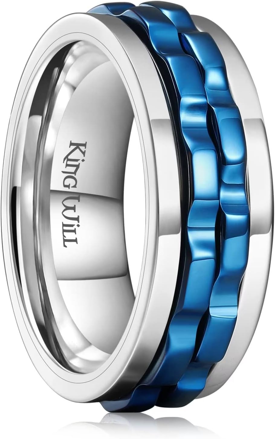 King Will Mens Black Blue Gear Spinner Rings Stainless Steel Fidgets Two Black Gear Fidget Ring High Polish Anxiety Ring For Men Women Wedding Band