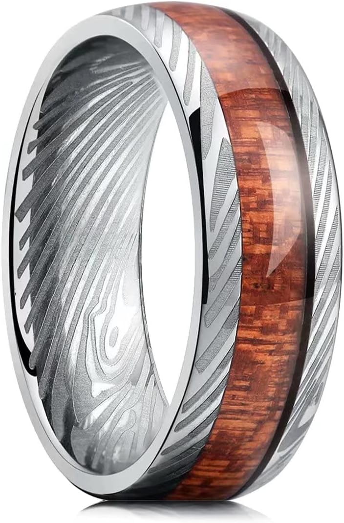 King Will NATURE 7mm 8mm Titanium Ring Black/Silver/Green with Wood Inlay Wedding Band Ring for Men Real Comfort Fit