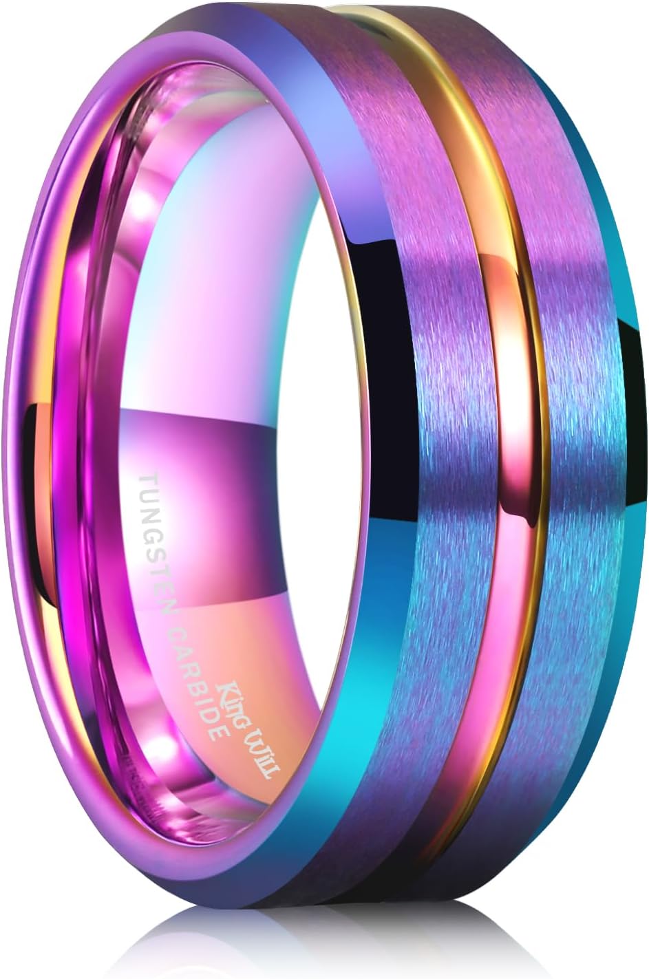 King Will Classic Tungsten Carbide Wedding Band Ring for Men - Available in Black, Silver, Gold, Blue, Brown, Red, and Purple Grooved Center Comfort Fit Suitable For Every Day Wear