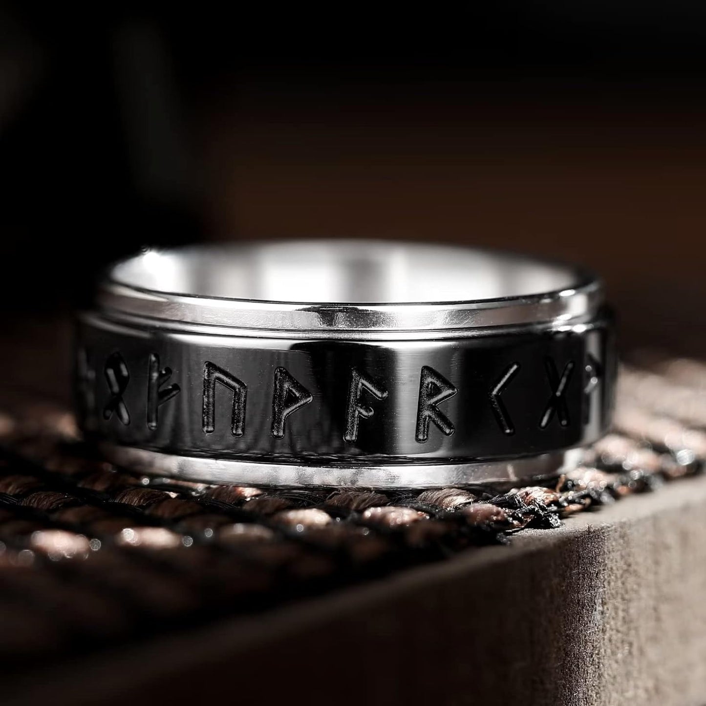 King Will 8mm Black/Silver Spinner Stainless Steel Ring Fidget Ring Anxiety Ring for Men Brushed Greek Key/Viking Pattern/Roman Numerals/Hammered Relieving Stress Ring