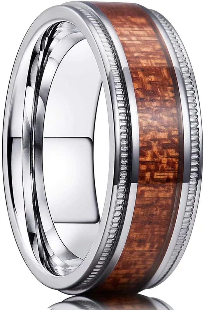 King Will NATURE 7mm 8mm Titanium Ring Black/Silver/Green with Wood Inlay Wedding Band Ring for Men Real Comfort Fit