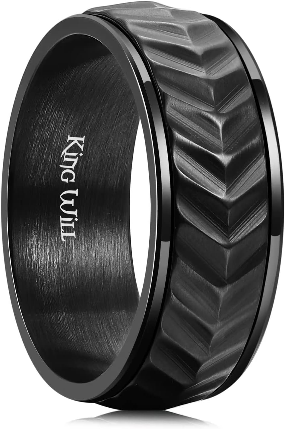 King Will Black Silver Gold Mens Spinner Anxiety Fidget Ring 8mm Stainless Steel Wire Mesh Chain Woven Mesh/Tire Stripe/Groove Ring for Stress Relieving