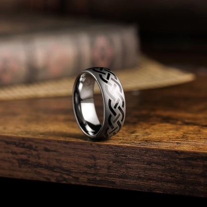 King Will Silver Black Celtic Knot/Greek Key Tungsten Wedding Rings Two Grooves Edge Laser Polished Celtic Knot/Greek Key Center and Matte Brushed Surface Wedding Band for Men Women