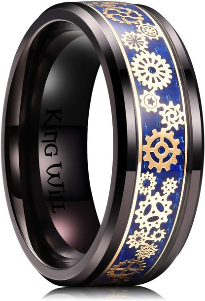 King Will 6mm 8mm Silver Rose Gold Titanium Spinner Ring Fidget Anxiety Ring for Men High Polished Dice Pattern/Lord's Prayer Comfort Ring
