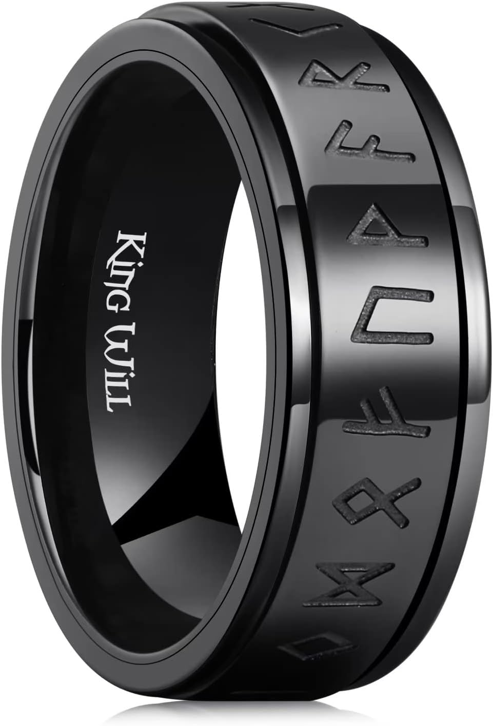 King Will 8mm Black/Silver Spinner Stainless Steel Ring Fidget Ring Anxiety Ring for Men Brushed Greek Key/Viking Pattern/Roman Numerals/Hammered Relieving Stress Ring