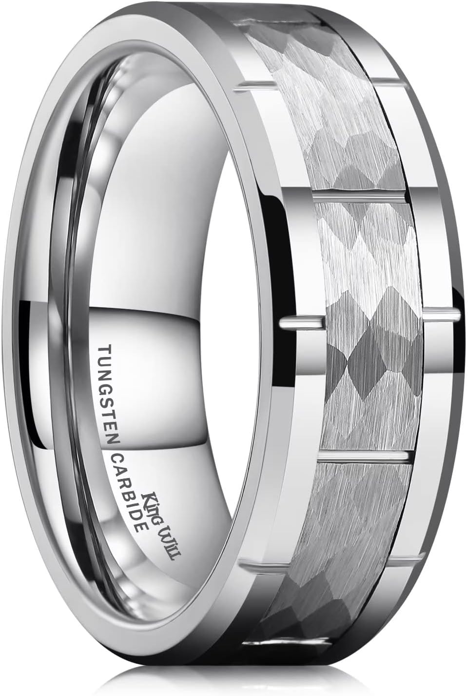 King Will Classic Mens 8mm Silver/Black/Gold/Rose Gold Tungsten Carbide Wedding Band Brick Pattern Groove Center Surface Brushed Finish