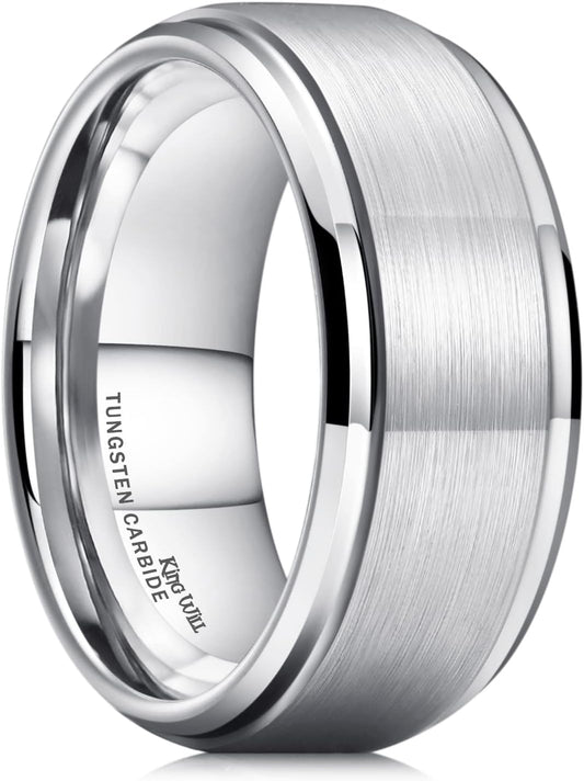 King Will Basic Tungsten Ring for Men 6mm 7mm 8mm 9mm 10mm Silver Blue Tungsten Wedding Band Matte Brushed Finish Comfort Fit