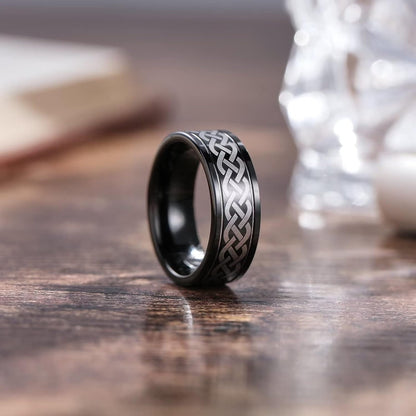 King Will Silver Black Celtic Knot/Greek Key Tungsten Wedding Rings Two Grooves Edge Laser Polished Celtic Knot/Greek Key Center and Matte Brushed Surface Wedding Band for Men Women