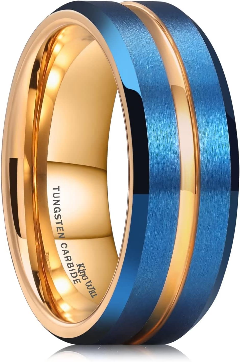 King Will Classic Tungsten Carbide Wedding Band Ring for Men - Available in Black, Silver, Gold, Blue, Brown, Red, and Purple Grooved Center Comfort Fit Suitable For Every Day Wear