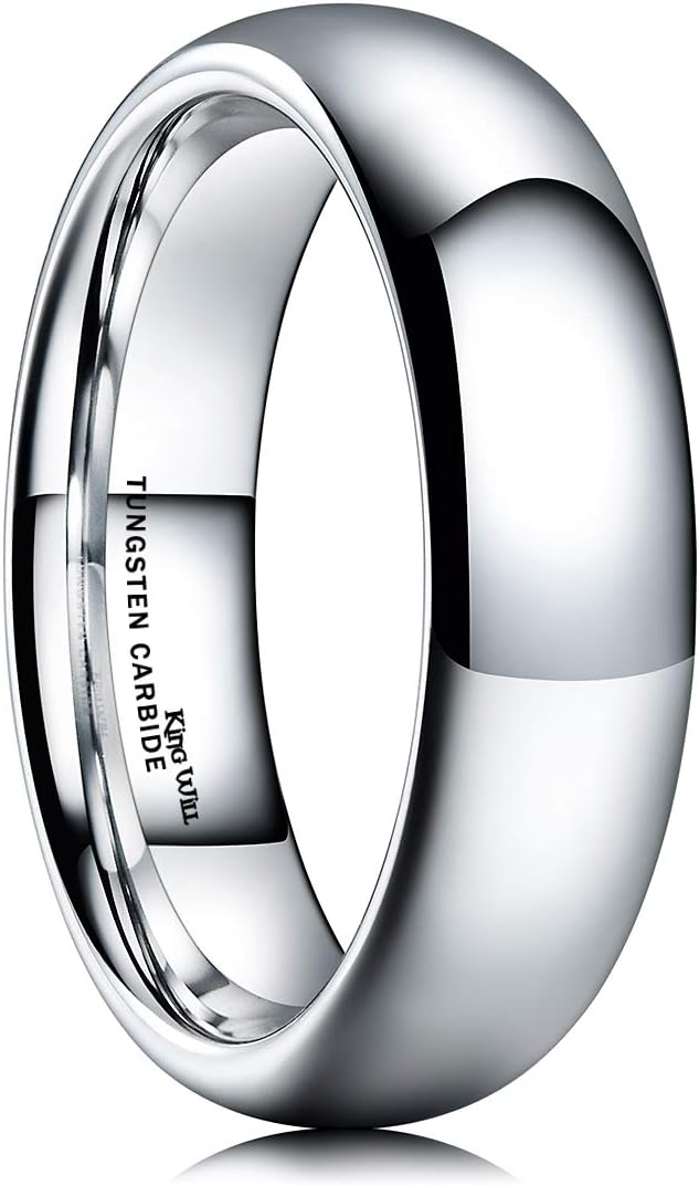 King Will Basic Men's 2mm 4mm 6mm 8mm High Polished Comfort Fit Domed Tungsten Carbide Ring Silver Black Wedding Band