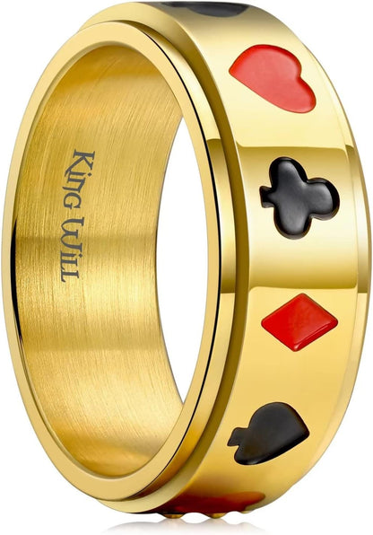 King Will 6mm 7mm 8mm Silver Black Stainless Steel Ring Spinner Ring Anxiety Relief Wedding Ring For Men Women Forest Elk Deer Family/Moon Star/Skull Head/Evil Eye/Poker Pattern
