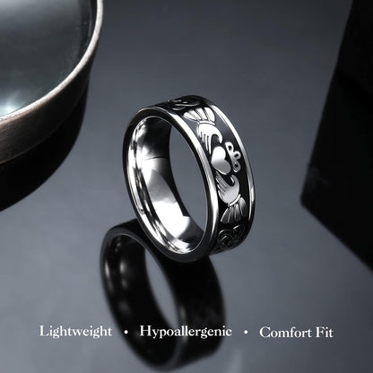 King Will Stainless Steel Wedding Band for Men - 8mm Black Silver Plated High Polished Inlay Celtic knot Ring for Everyday Wear Comfort Fit