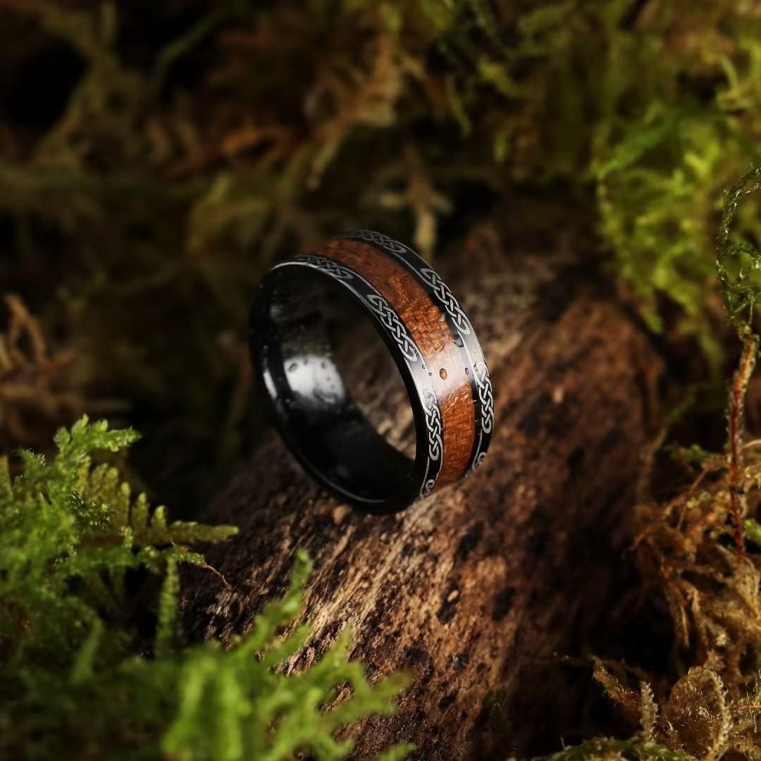 King Will NATURE 7mm 8mm Titanium Ring Black/Silver/Green with Wood Inlay Wedding Band Ring for Men Real Comfort Fit